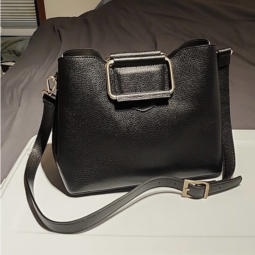 ISADORA Pebble Leather Satchel Crossbody Bag Handles Adjustable Strap Black NWOT